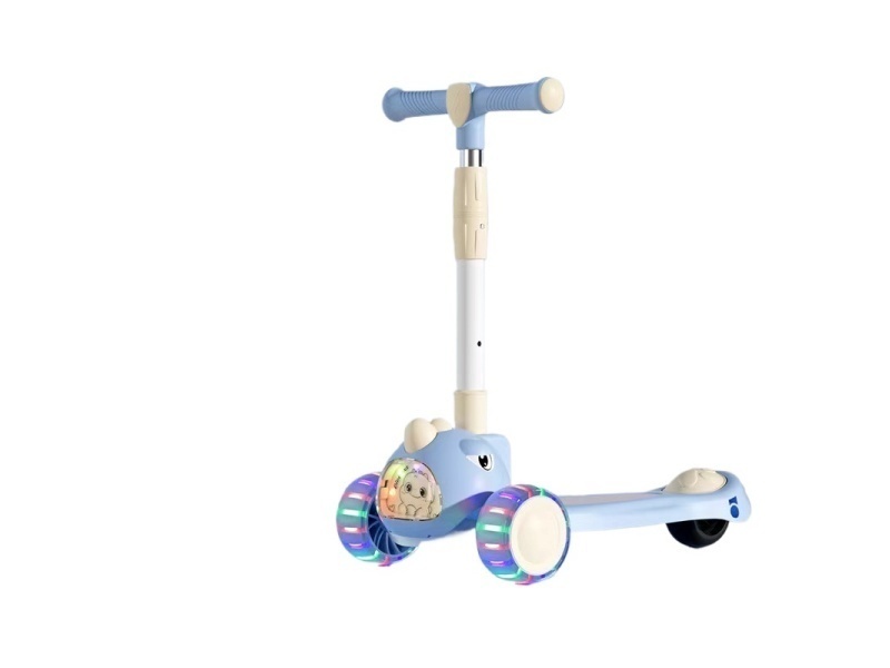 Children'S Scooter, One-Click Folding, Widened Flashing Wheels With Music And Lights