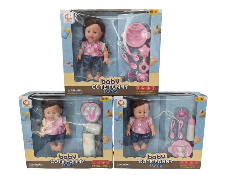 A Mixed Set Of Three Types Of 10-Inch Figurines And Dolls With Tableware