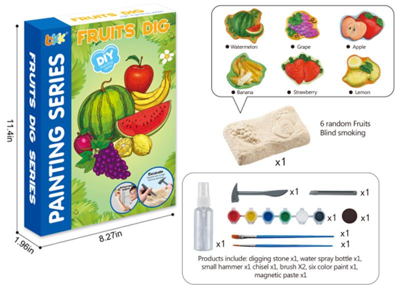 3 In 1 Excavation,DIY Painting Refrigerator Sticker Making(Fruits)