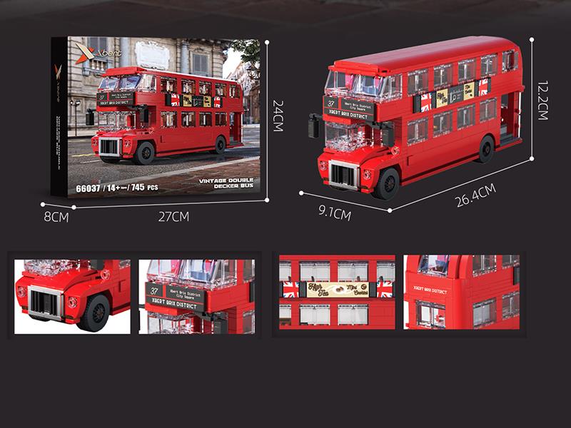 Vintage Double Decker Bus Building Blocks 747PCS