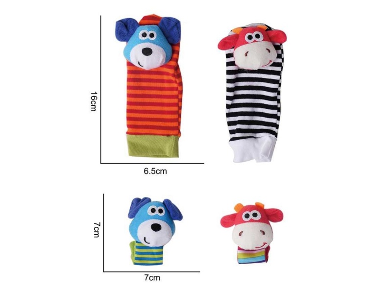 A Four-Piece Plush Toy Set With Blue And Red Stripes