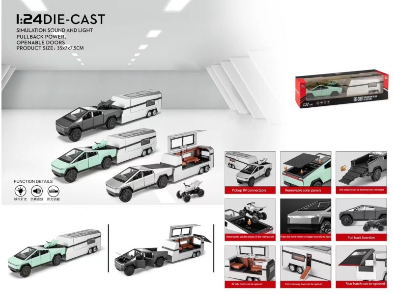 1:32 Tesla Pickup Rv (With Alloy Motorcycle)