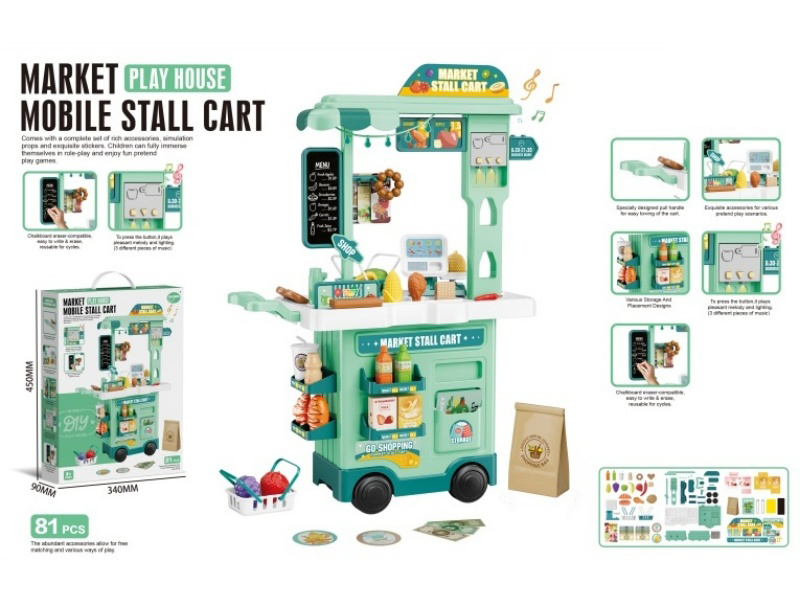 Two-In-One Supermarket Counter Trolley With Lighting, Music And Writing Board (81Pcs)