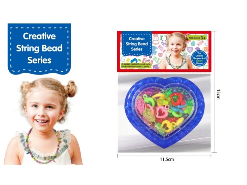 Blue Heart-Shaped Bead Box, Solid Color String Beads