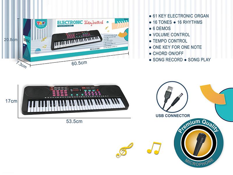 61 Key Multifunctional Electronic Organ With USB Cable, Microphone
