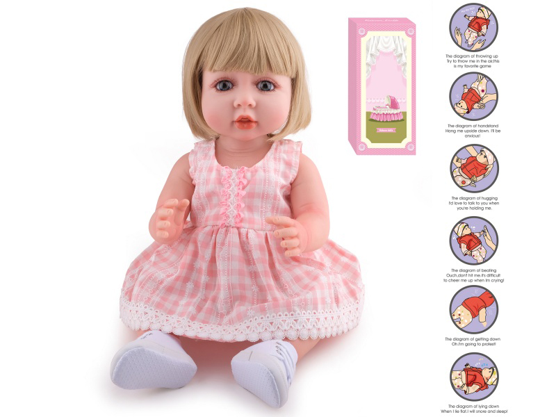 55cm Soft Plastic Reborn Doll(Wig Sheath) With Feeding-Bottle, Magnetic Pacifier, Diaper, Birth Card, With Gravity-Sensing Sound-Emitting Function