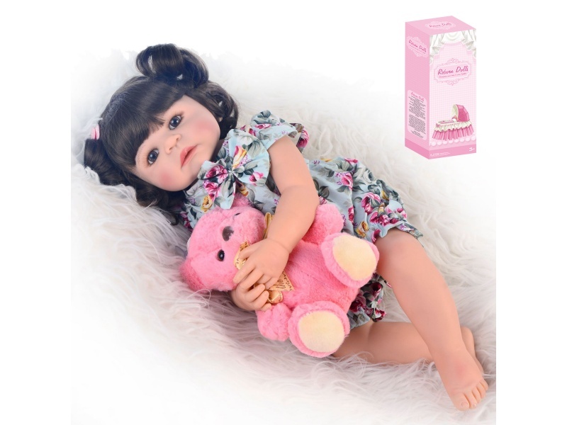56Cm Rebirth Doll High-Fidelity Baby Doll (Wig) With Milk Bottle, Magnetic Pacifier, Diaper, Birth Card, Plush Bear