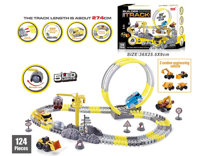Electric Engineering Car 360° Rotating Track With Lights 124PCS(Not Included Batteries)