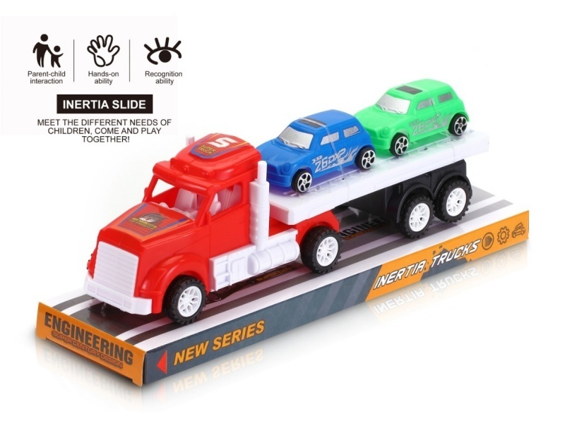 An Inertial American Tow Truck Is Carrying Two City Cars