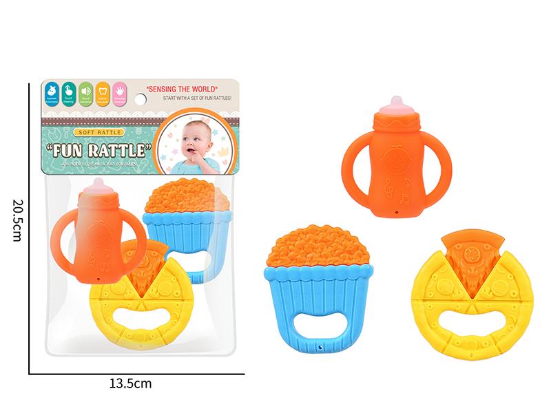 Baby Bottle/Popcorn/Pizza Shaped Baby Rattles(3PCS)