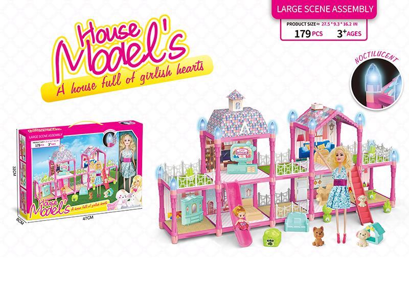 DIY Assembly Villa With 11 Inch Doll(Glow In The Dark)179PCS