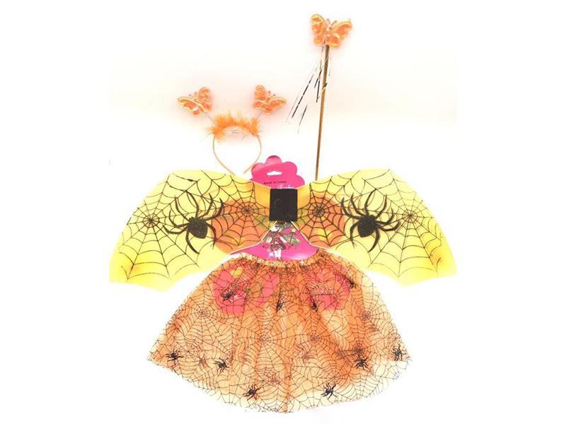 Wings Print Spider Webs + Spider Web Gauze Skirt 4PCS