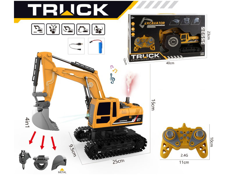 1:22 11CH R/C 4 In 1 Engineering Truck With Lights And Music, Spray
