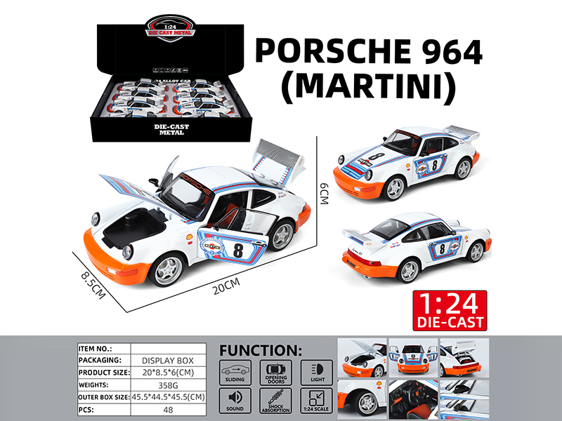 1:24 Porsche 964(Martini)Alloy Car Model(4 Door Opening, Pull Back, Sound And Lights)