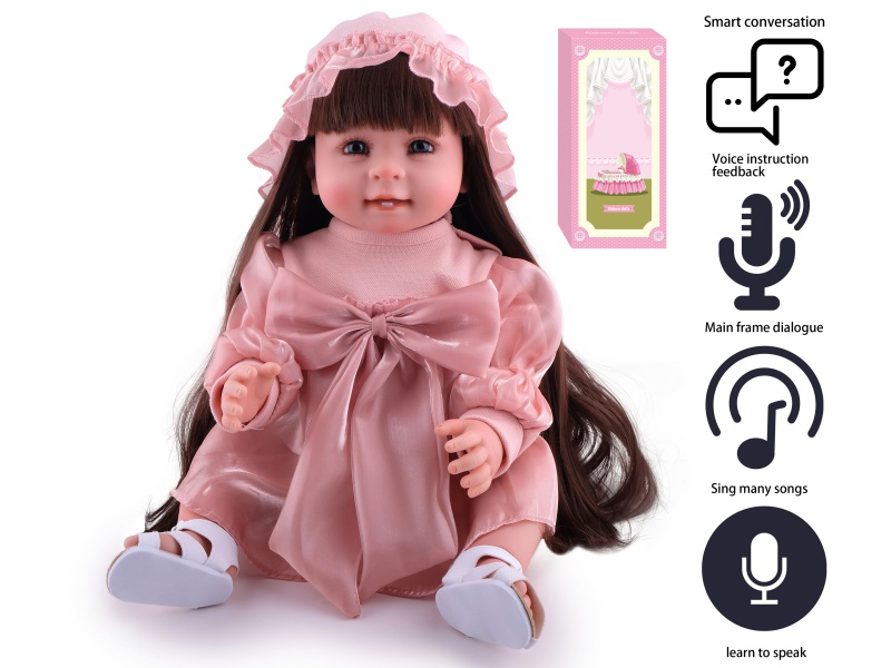 55cm Soft Plastic Reborn Doll(Wig Sheath) With Feeding-Bottle, Magnetic Pacifier, Diaper, Birth Card With Smart Conversation, Recording Functions