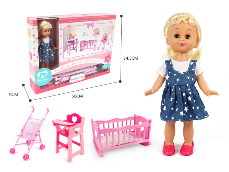14-Inch Cute Girl Three-In-One (Crib + Chair + Stroller)