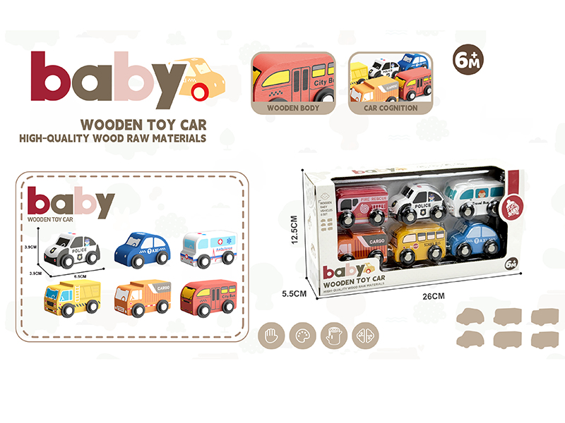 Wooden Silde Cars 6pcs