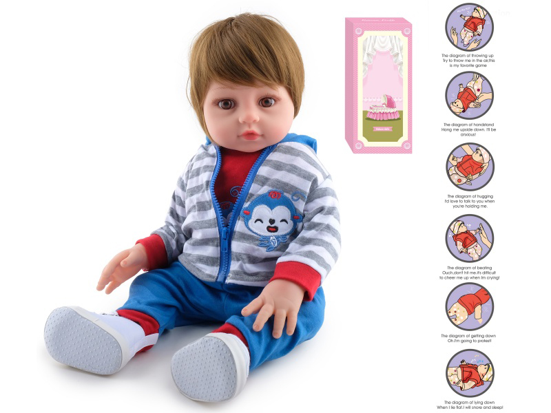 45cm Soft Plastic Reborn Doll(Wig Sheath)With Feeding-Bottle, Magnetic Pacifier, Diaper, Birth Card, Cloth Shoes, With Gravity Sensing Function