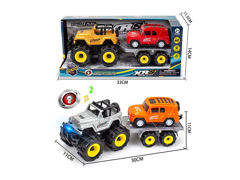 Friction Jeep Off-Road Vehicle Trailer Set With Lights