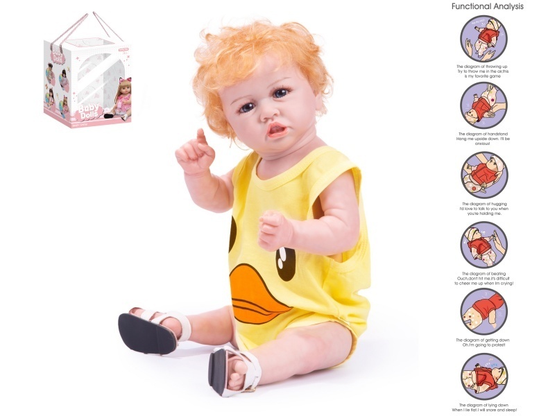 58Cm Rebirth Doll High-Fidelity Baby Doll (Ordinary Pp Car Hair) With A Milk Bottle, Magnetic Pacifier, Diaper, Birth Card, Shoes, And Gravity Sensing Sound Function