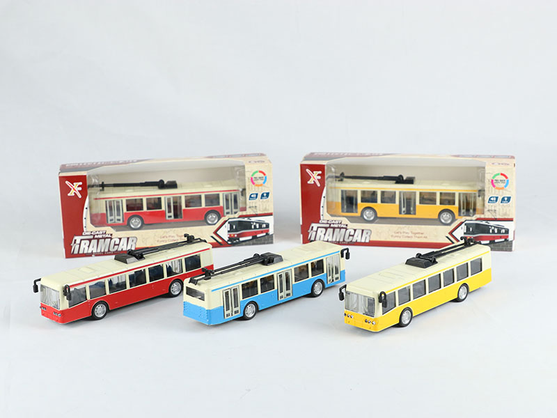 1:90 Pull Back Alloy Tram Car With Sound And Lights, 3 Doors Can Open