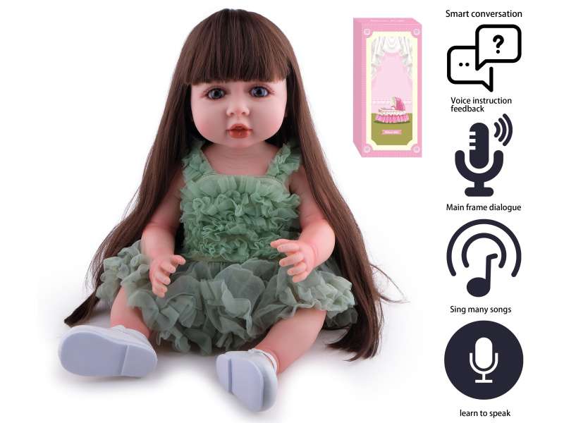 55cm Soft Plastic Reborn Doll(Wig Sheath) With Feeding-Bottle, Magnetic Pacifier, Diaper, Birth Card With Smart Conversation, Recording Functions