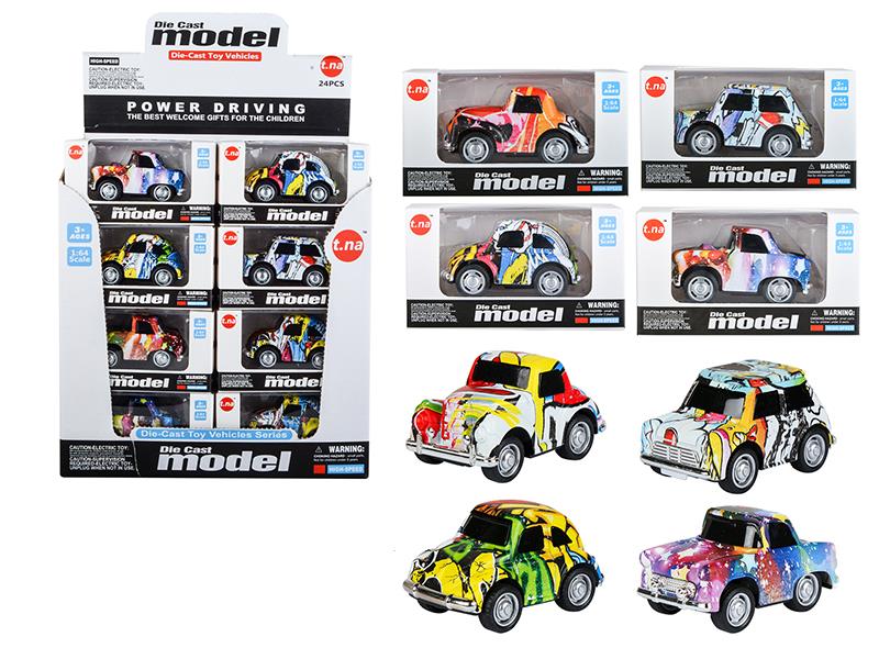 Q Edition Alloy Pull Back Graffiti Vintage Car 24pcs