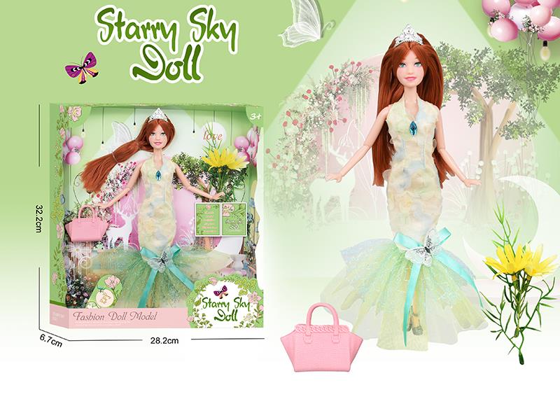 11.5 Inch 11-Joints Fashion Doll With Crown, Simulated Bouquet, Handbag