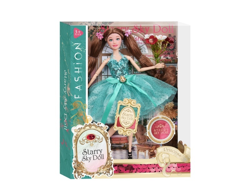 11.5-Inch 11-Joint Modern And Fashionable Princess - With 2 Pieces Of Hairpins - 1 Piece Of Simulated Flower Bouquet