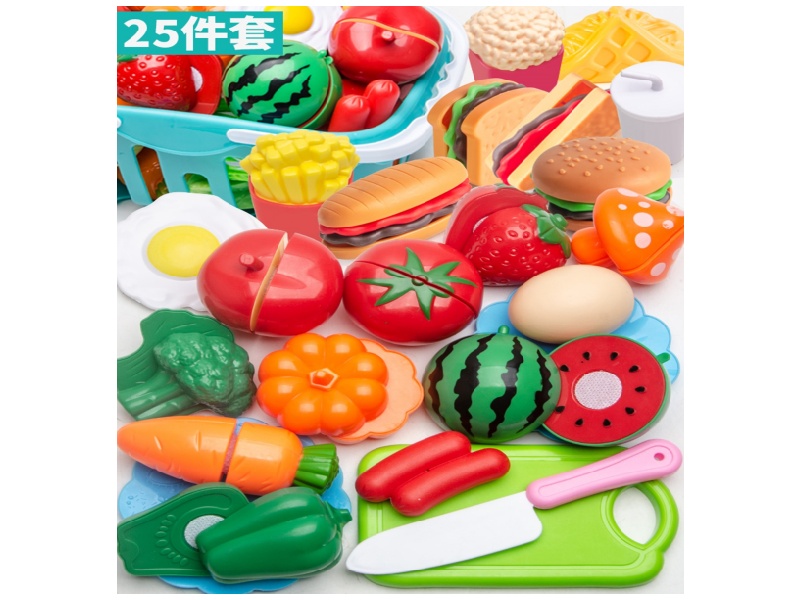 Chekela 25-Piece Set (With Basket) Children'S Simulated House Game Fruits And Vegetables Chekela Set