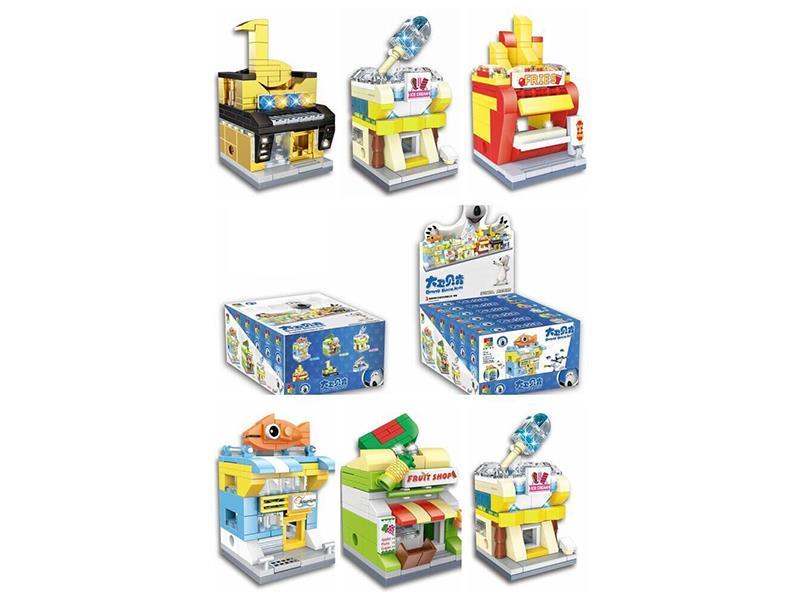 Aquarium/Fruit Shop/Ice cream Shop/Chip Shop/Musical Instrument Shop/Astronomical Science Museum Building Blocks 6PCS/Box