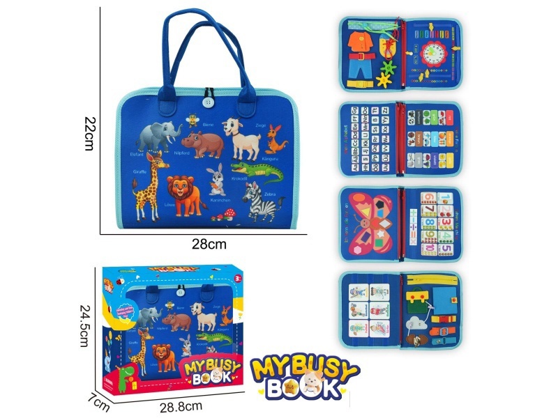 Montessori Early Childhood Education And Intelligence - 3-Page Felt Dinosaur Animal Gem Blue Busy Book