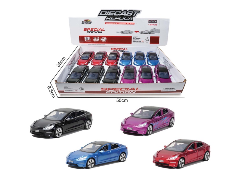 1:32 Tesla Model3 Alloy Car (Recoil,Ic With Lights)