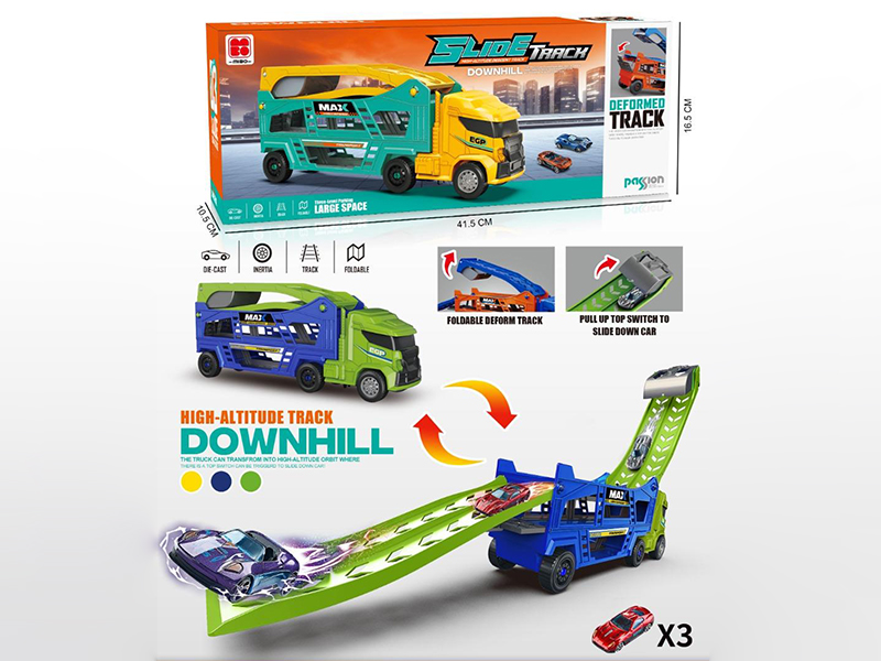 Friction Flodable Deform Track Storage Truck + 3 Alloy Cars