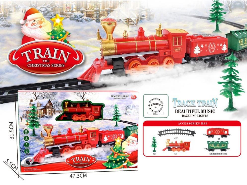 Christmas Electric Light And Music Track Train (Electricity Not Included) Children'S Electric Simulation Retro High-Speed Train Passing Track Car