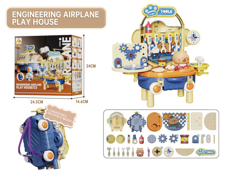 Cartoon Puzzle Multi-Functional Tool Table Airplane Shape Play House Toy