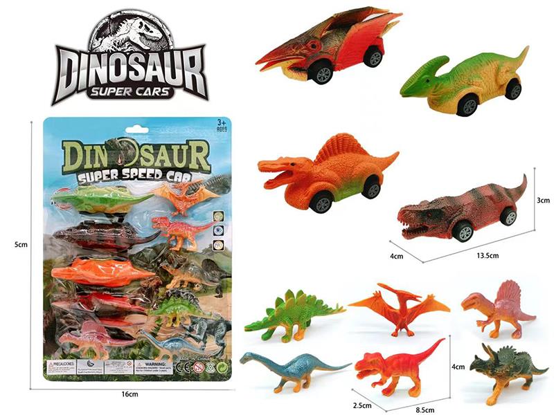 4 Pull Back Dinosaur Cars + 6 Dinosaurs