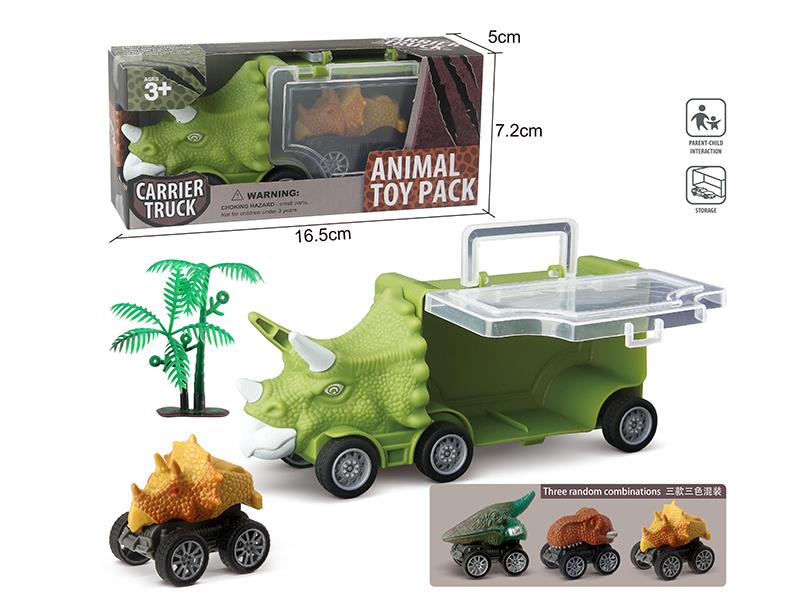 Slide Triceratops Storage Car + 1 Pull Back Dinosaur Car,1 Tree