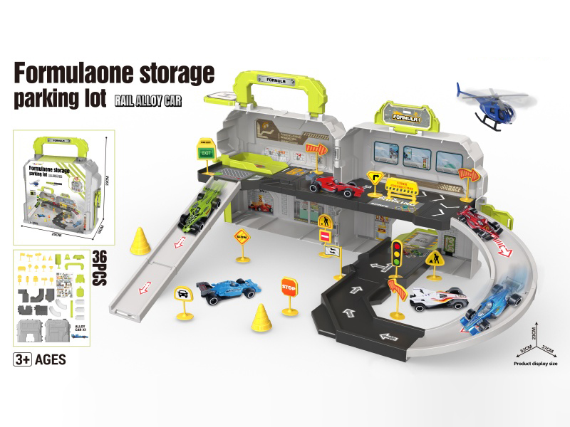 Formulaone Storage Parking Lot Rail Alloy Car(With 1 Alloy Car, Road Signs)36PCS