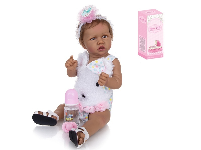 58Cm Reborn Soft Rubber High-Fidelity Baby Doll (Simulated Fetal Hair) With Bottle, Magnetic Pacifier, Diaper, Birth Card, Shoes