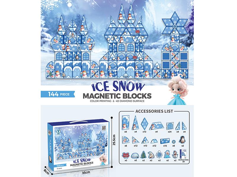 144PCS Color Printing 4D Diamond Surface Magnetic Building Blocks(Ice And Snow Theme)