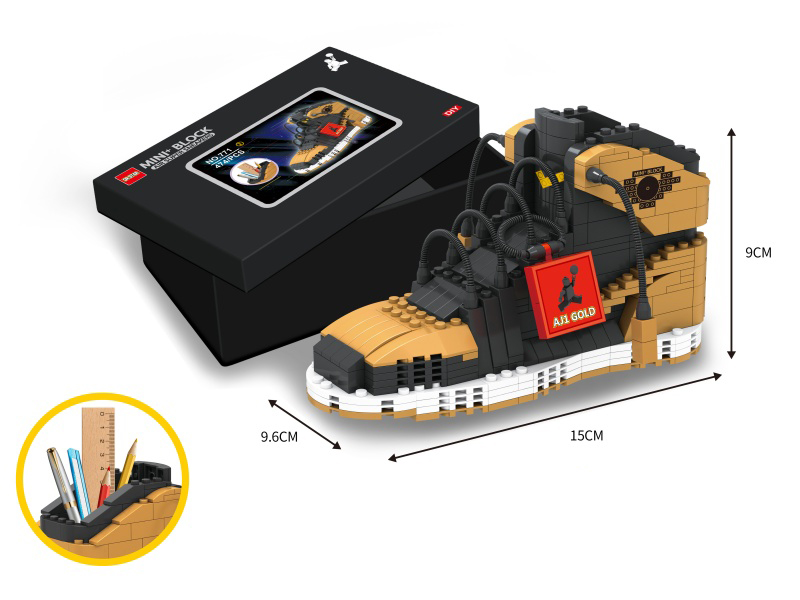 Mini Building Blocks Golden AJ1 Sneakers Pen Holder 474pcs