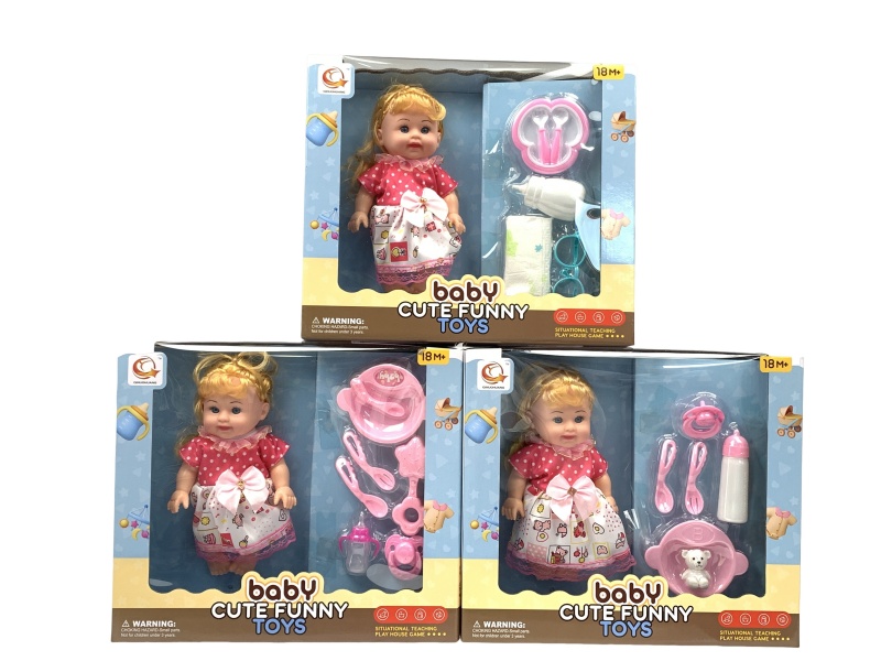 A Mixed Set Of Three Types Of 10-Inch Figurines And Dolls With Tableware