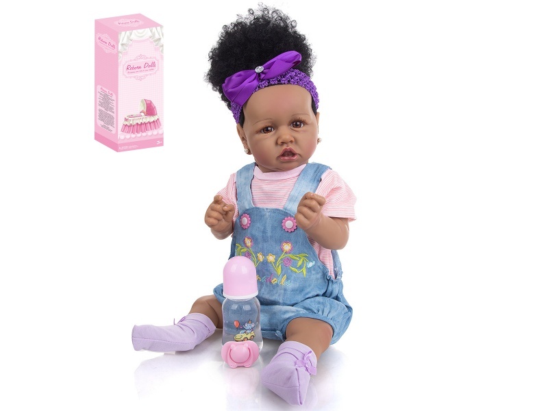 58Cm Reborn Soft Rubber High-Fidelity Baby Doll (Ordinary Pp Car Hair) With Baby Bottle, Magnetic Pacifier, Diaper, Birth Card