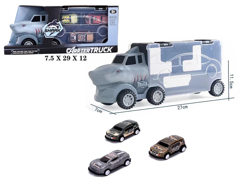 Shark Slide Storage Container Truck + 3 Pull Back Animal Cars