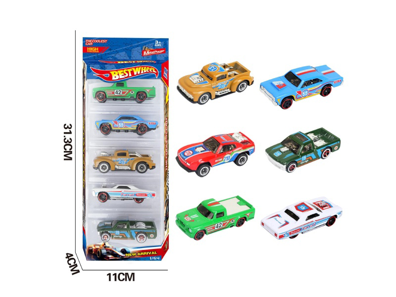 6-Piece 1:64 Pickup Truck, Muscle Car, Off-Road Vehicle Alloy Model 5-Pack