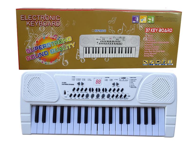 37 Keys Single Speaker Electronic Organ(White, With USB, Microphone)
