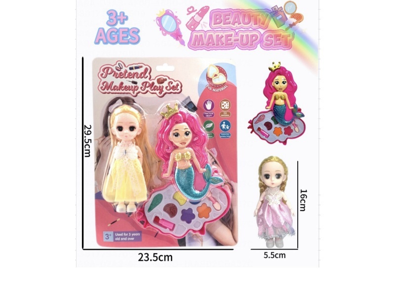 Single-layer mermaid makeup paired with a 6-inch physical doll