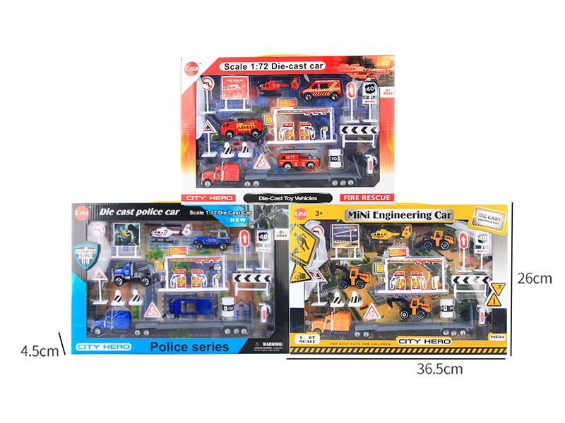 Slide Alloy Engineering Truck /Fire Engine/Police Car Set