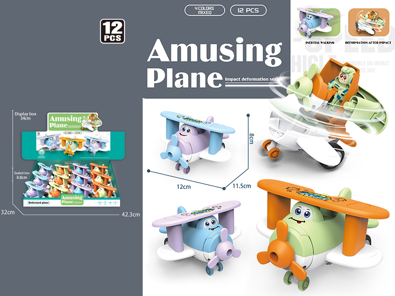 Friction Crash Transformation Cartoon Plane 12pcs/Box